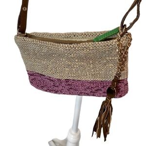 NWOT JOY GRYSON Natural Purple Crossbody Purse W Fringe